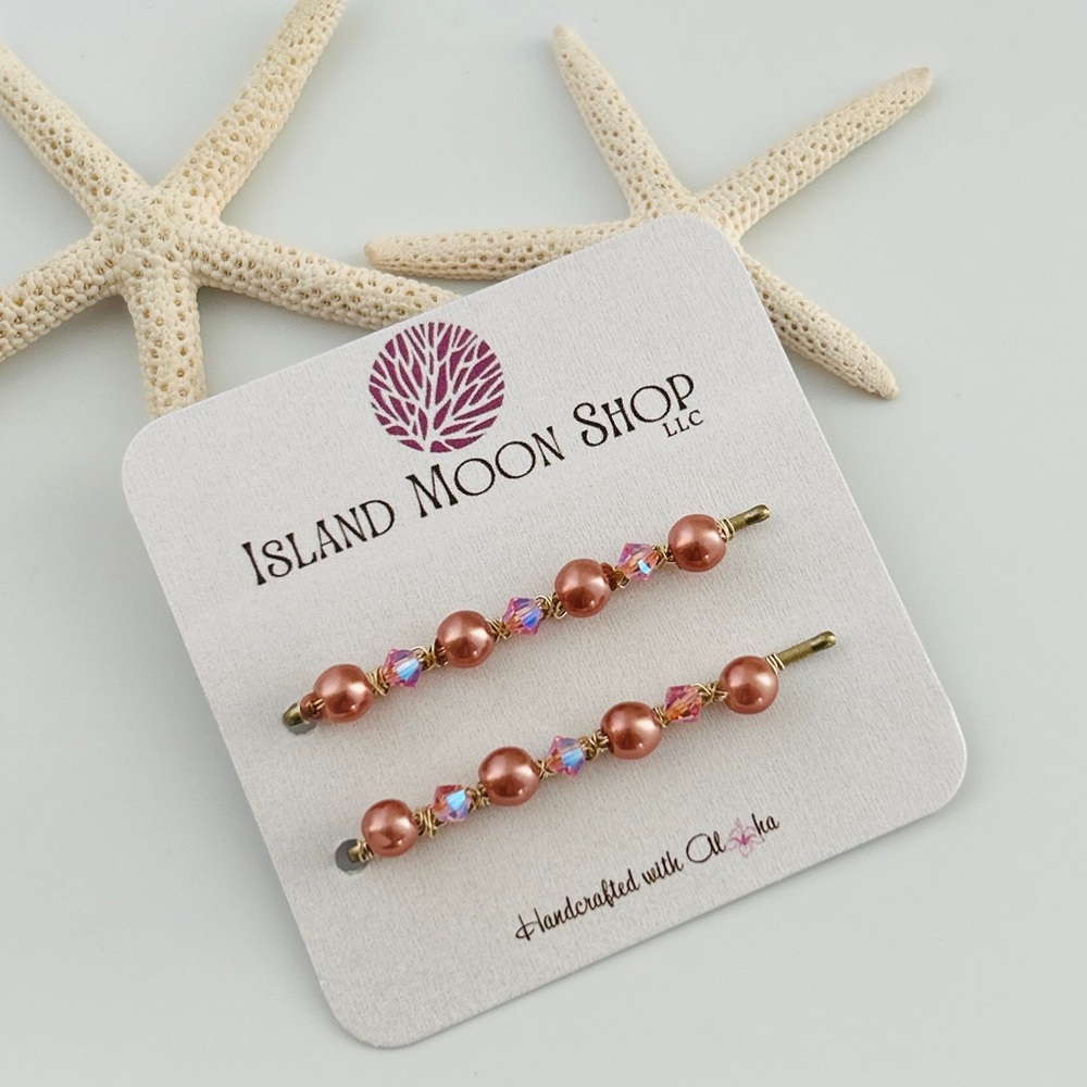 Pink Pearls and Swarovski Beaded Hair Clips